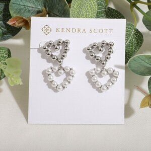 Kendra Scott Ashton Heart Silver White Pearl Drop Earrings. New with pouch